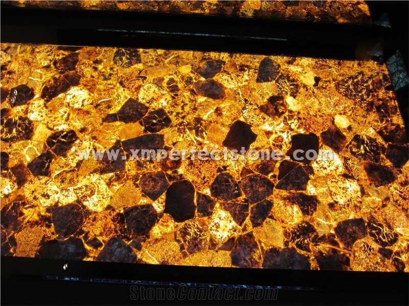 Gold Semiprecious Stone Slab Brown Agate Stone