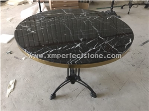 Nero Black Marquina Marble Round Table Top Design 45cm Diameter