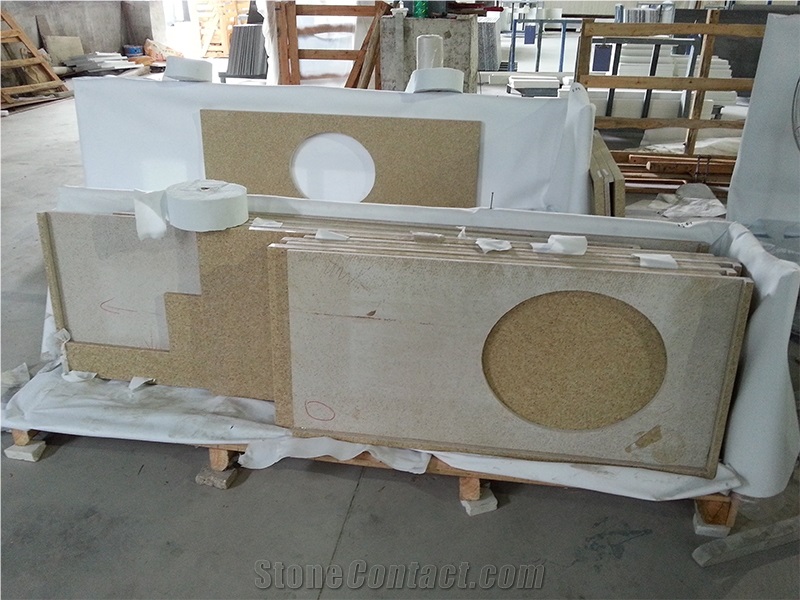 Yellow Quartz Vanity Top for Hotel Project with One Sink