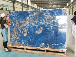 Blue Onyx Thin Panel Thick 8Mm For Background Laminated Onyx Slabs