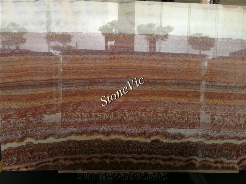 Red Wood Grain Onyx,Ruby,Translucent,Book Match,Interior/Exterior Wall