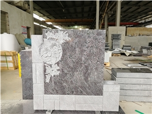 Bahama Blue Granite Monument with Hibiscus Carved and Brick Workout