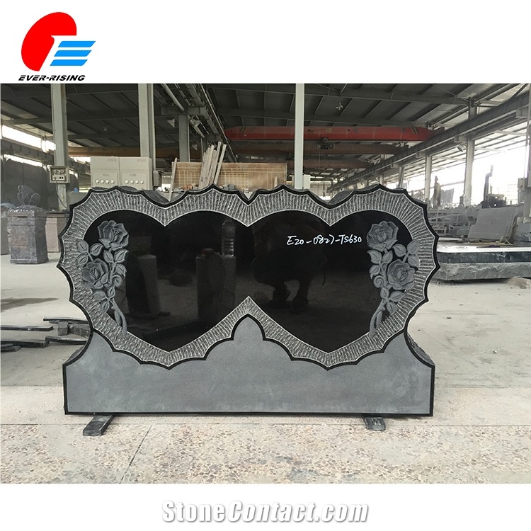China Shanxi Jet Black Double Hearts with Flower Granite Monument
