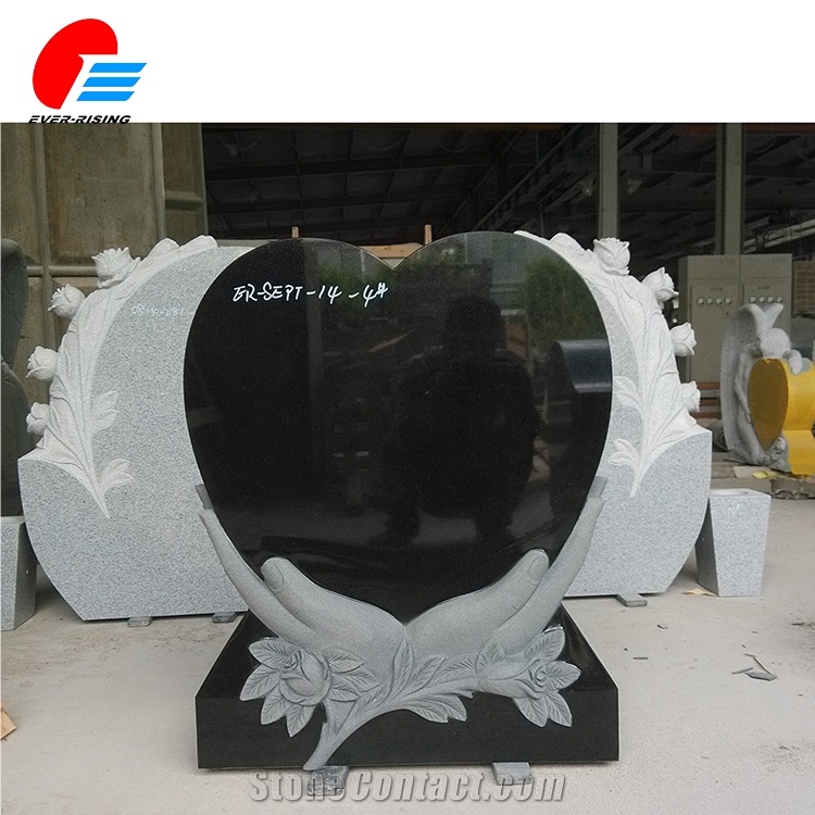 China Shanxi Jet Black Granite Hand with Single Heart Monument