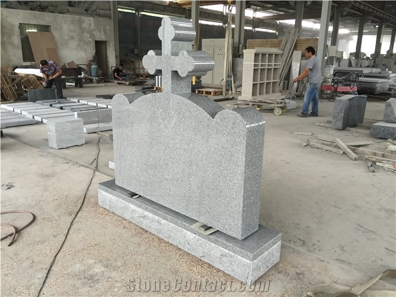 G633 Light Gray Granite Monument with Cross on Top