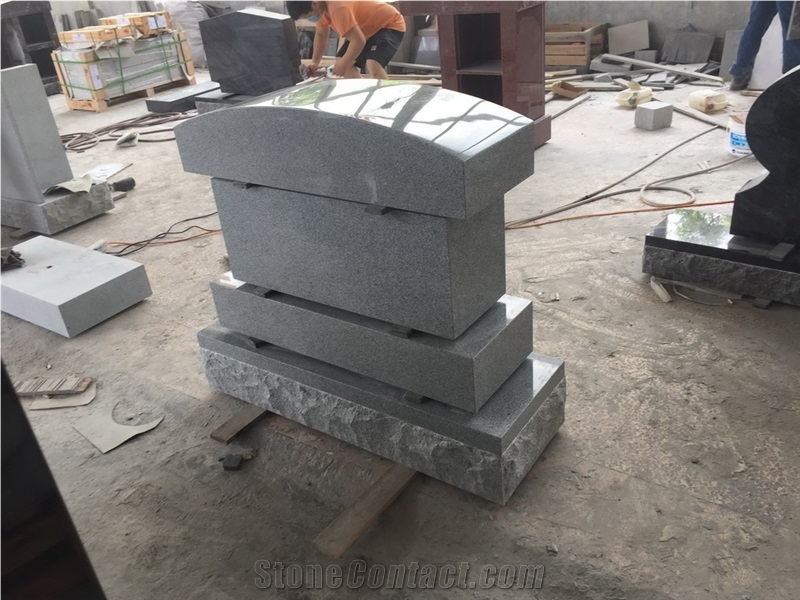 Gray Granite Cremation Relief Sculpted Flower Monument