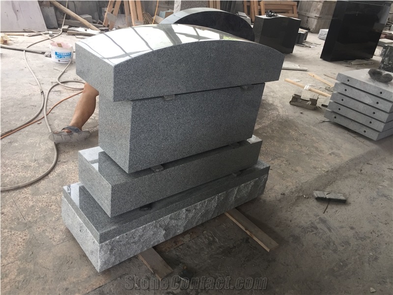 Gray Granite Cremation Relief Sculpted Flower Monument