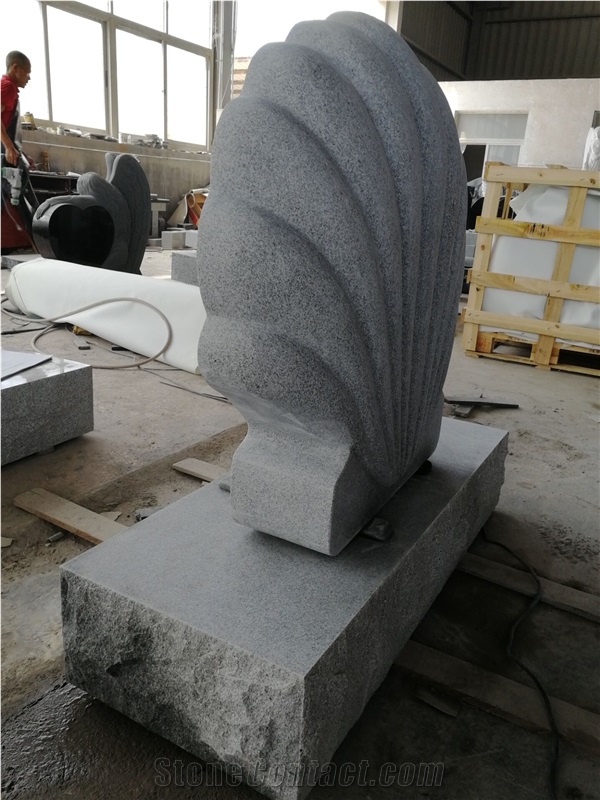 Light Gray G633 Seashell Scalloped Back and Concave Front Monument