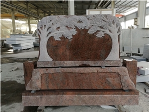 Multicolor Red Granite Monument Withtree Carved Front and Back