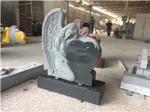 Regal Slate Dark China Gray Heart Monument with Angel Carved Fully