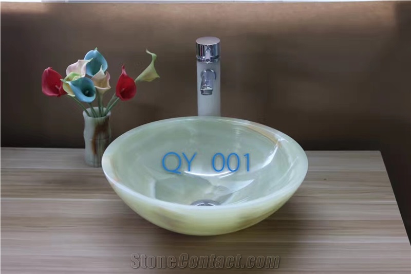 White Green Yellow Onyx Bathroom Wash Sink Bowls