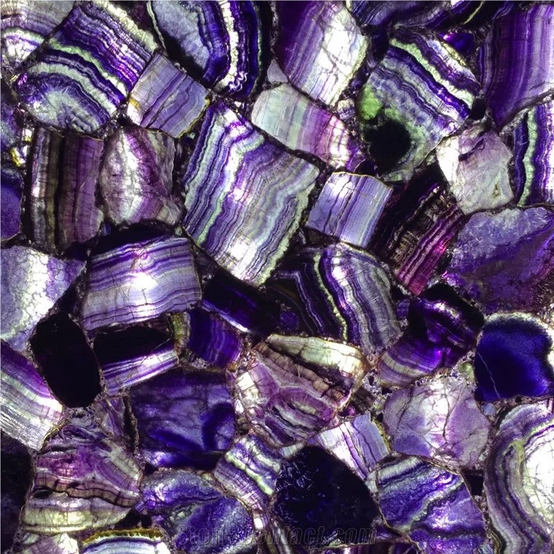 Crystal Purple Gemstone Backlit Amethyst Precious Stone Thin Slab