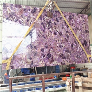 Low Price Purple Gemstone Slab,Lilac Fluorite Semi Precious Stone