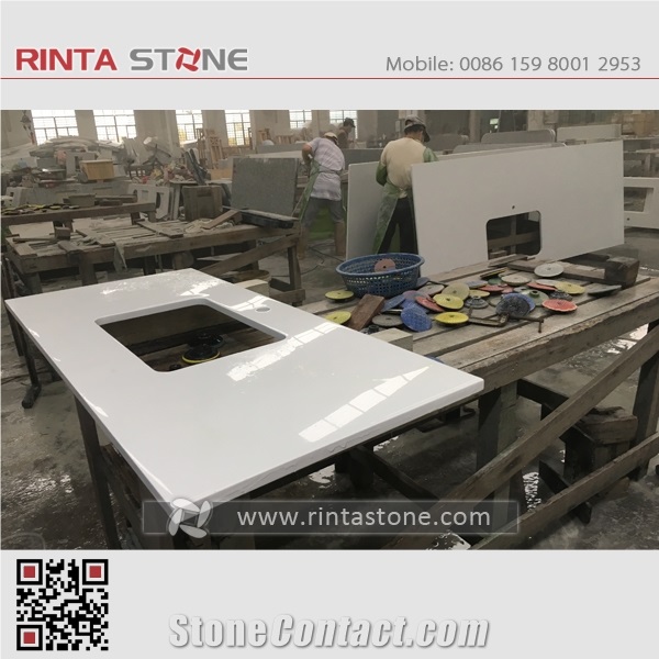 Quartz White Artificial Stone Kitchen Countertops