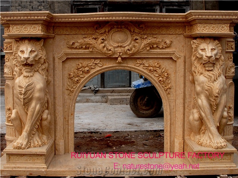 Lion Brown Marble Fireplace Marble Mantel Fireplace Mantel