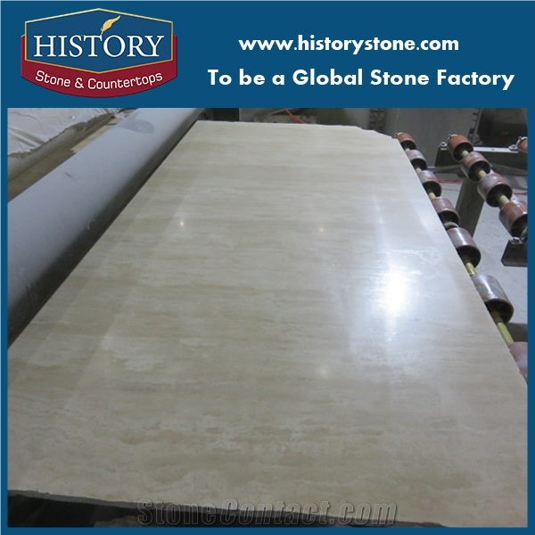 Polished Beige Marble Roman Travertine Slab with Resin to Fill Hole