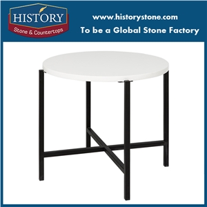 Stone Top Round Coffee Table Hotel Furniture with Metal Frame