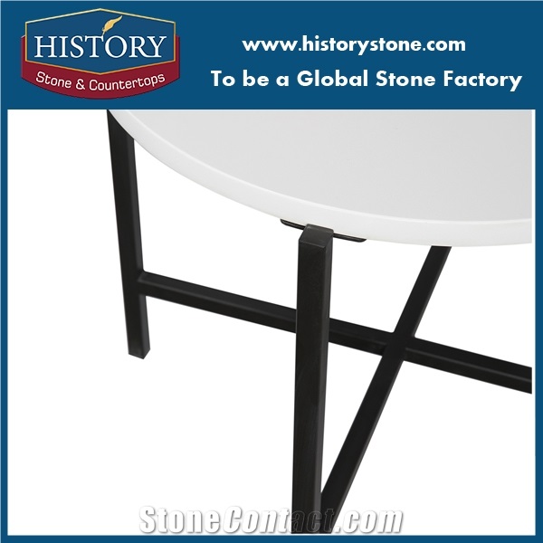 Stone Top Round Coffee Table Hotel Furniture with Metal Frame