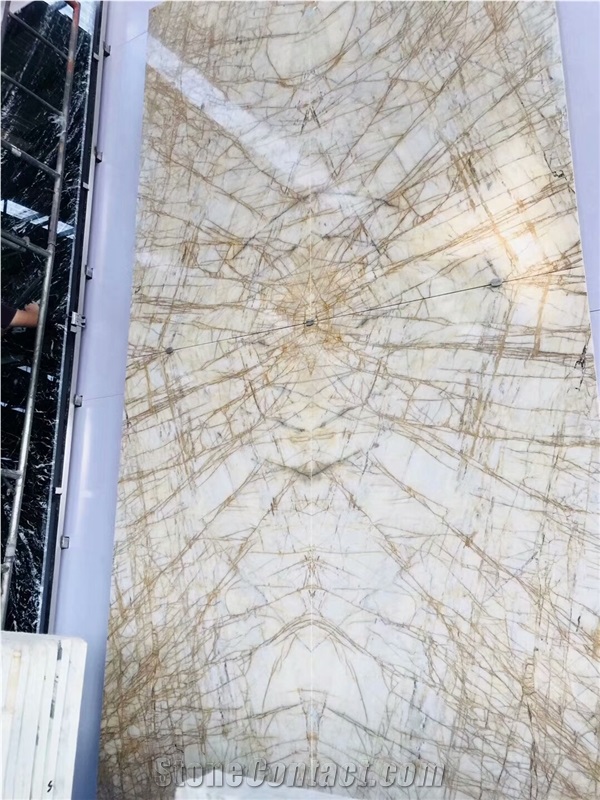 China Golden Spider Marble Book Match for Interial Wall and Floor Tile