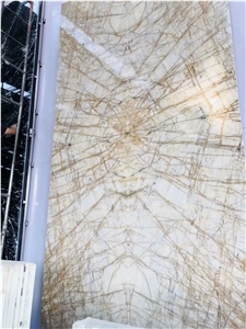 China Golden Spider Marble Book Match for Interial Wall and Floor Tile