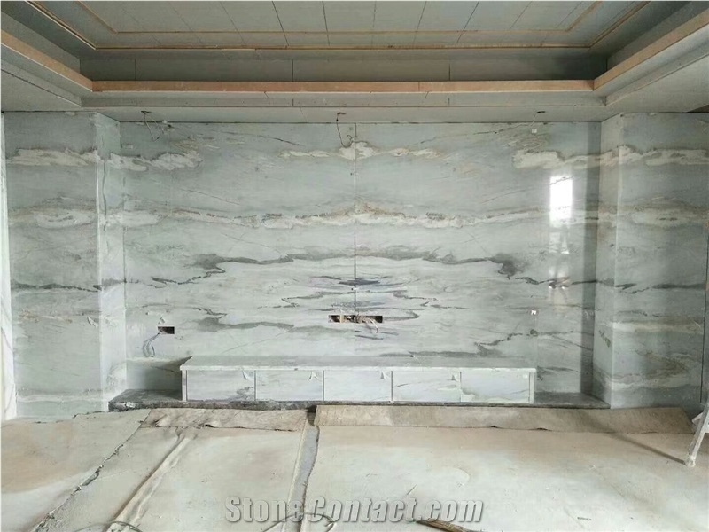 Light Blue Marble Book Match for Interial Wall and Floor Tile