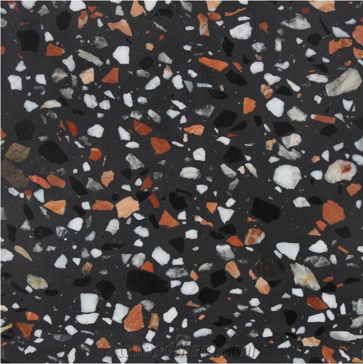 Grey Black Terrazzo- Dark Midnight Cement Tiles