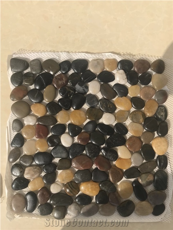 Black Polished Stone Pebble Mosaic for Garden