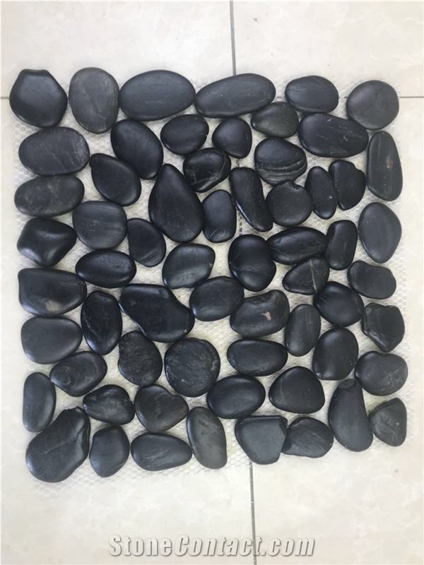 Black Polished Stone Pebble Mosaic for Garden