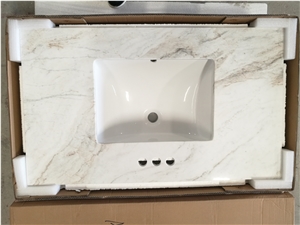 Calacatta Amber Marble Bathroom Tops Prefabricated