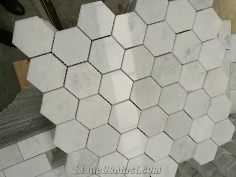 Calacatta Amber Marble Hexagon Mosaic