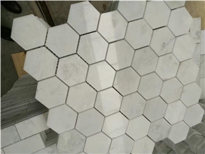Calacatta Amber Marble Honeycomb Mosaic Tiles