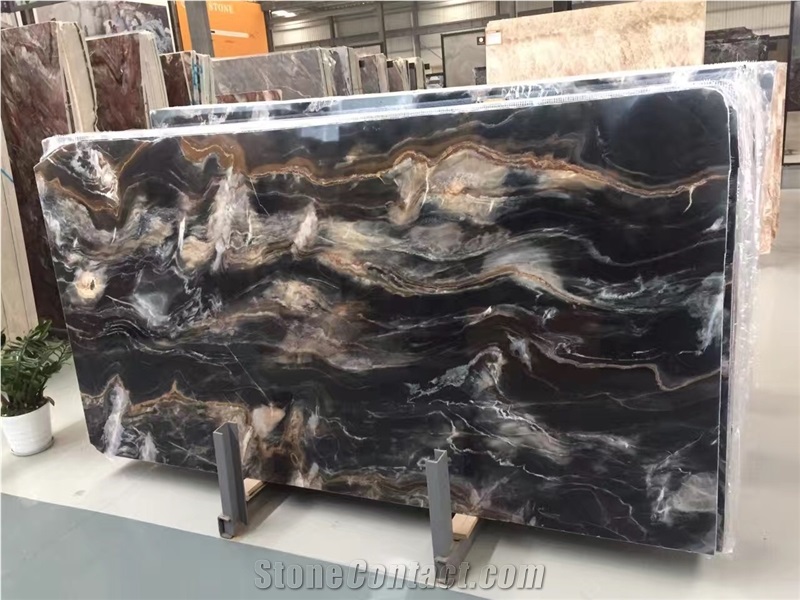 Venice Gold Marble Slab,Seawave Black Marble Tile
