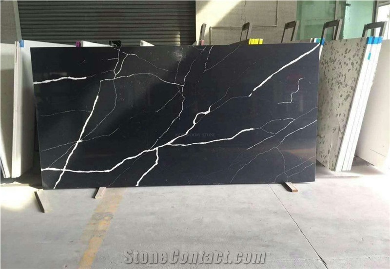 China Polished Black Quartz Artificial Stone Slab