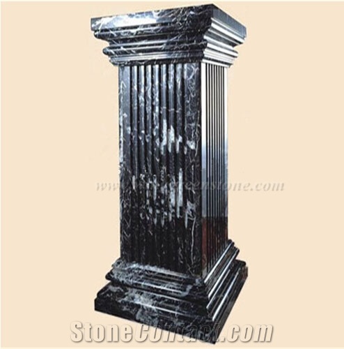 Black Marquina Marble Column, Stone Roman Post