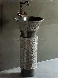 China Dark Grey Granite G654 Pedestal Wash Basin