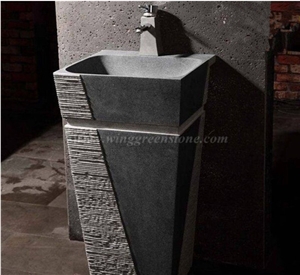 China Dark Grey Granite Pedestal Sink,