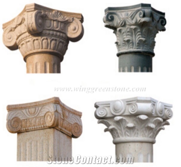 Granite Stone Column Top, Decorative Carved Stone