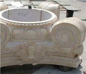 Ionic Column Beige Marble Hand Carved Column Tops