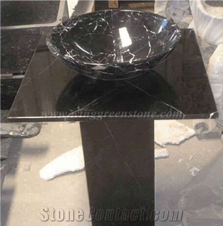 Negro Marquina Marble Pedestal Wash Basin