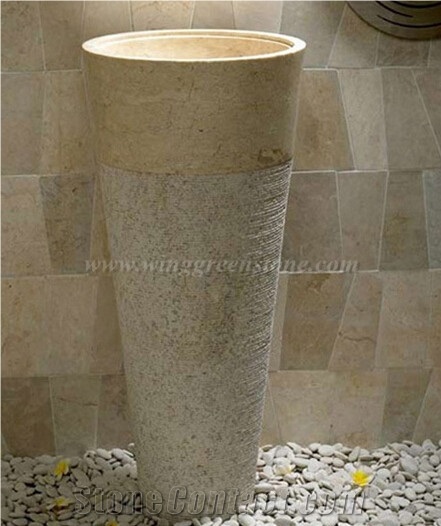 New Cream Marfil Marble Pedestal Wash Sink,