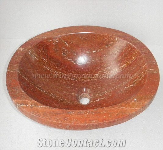 Red Travertine Stone Sink, Round Wash Bowls