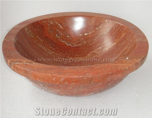 Red Travertine Stone Sink, Round Wash Bowls