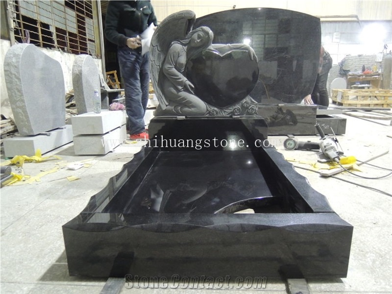 Angel&Rose&Heart Shanxi Black Granite Monument