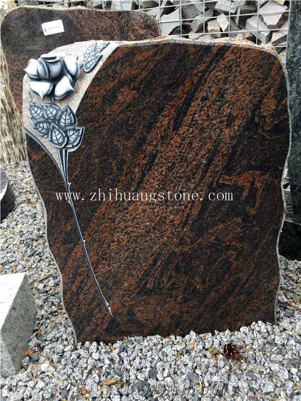 Aurora Granite Upright Rose Carving Headstone