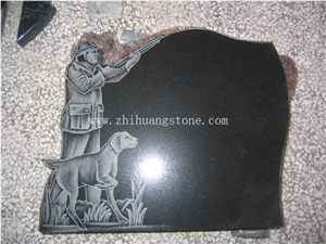 Hunting&Dog Etching Black Granite Headstone