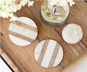 Marble Coasters, White Marble Kitchen Accessories