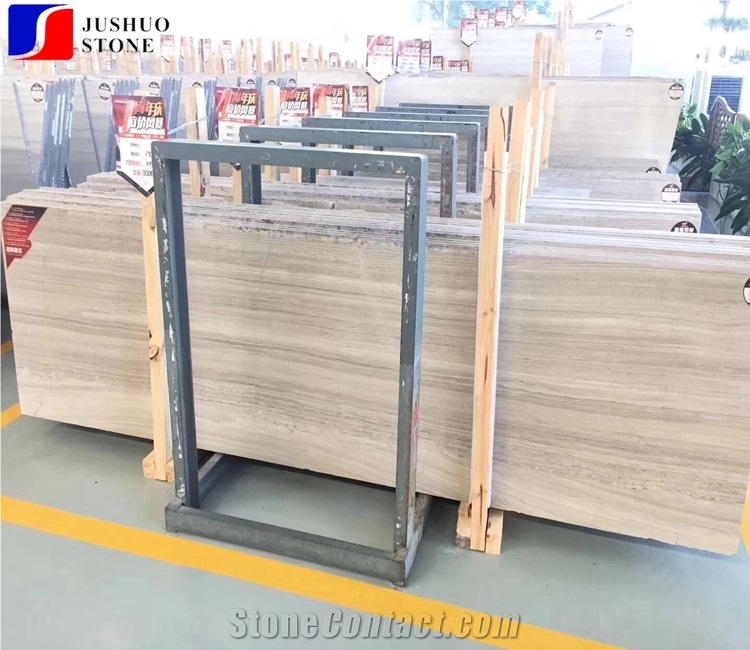 Factory White Wooden a Grade Honed Marble Slabs