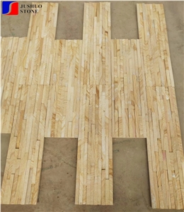 Machine Cut Wooden Yellow Sandstone Ledge Walling Panels