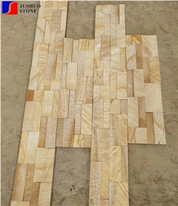 Machine Cut Wooden Yellow Sandstone Ledge Walling Panels