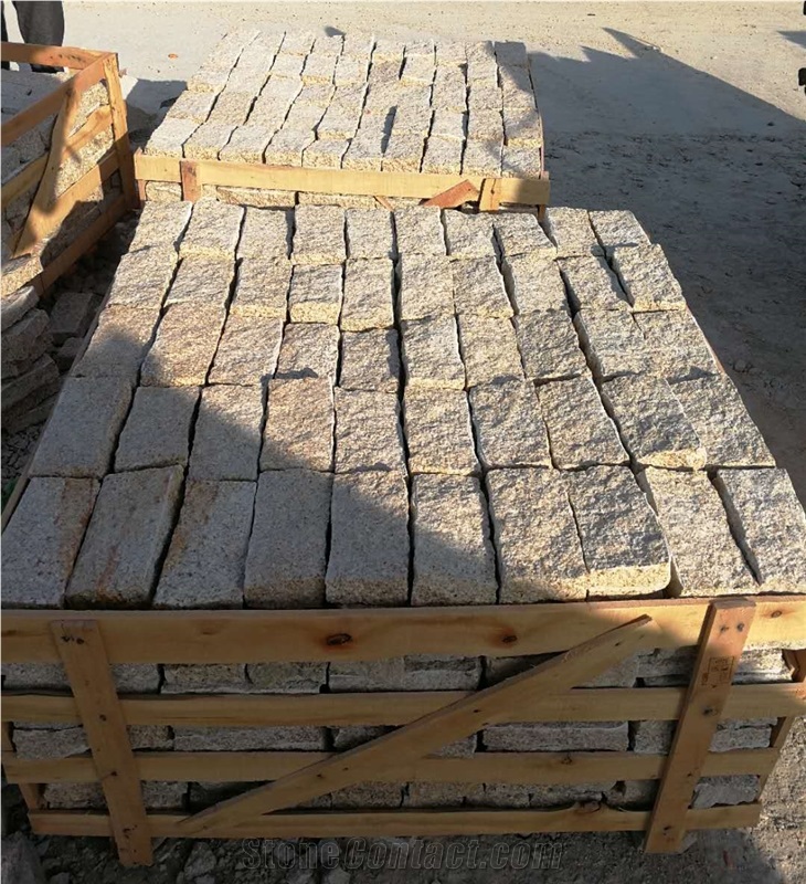 G682 Granite Cube Stone Paver,Rust Sesame China Cobble Stone Landscaping Wall Brick